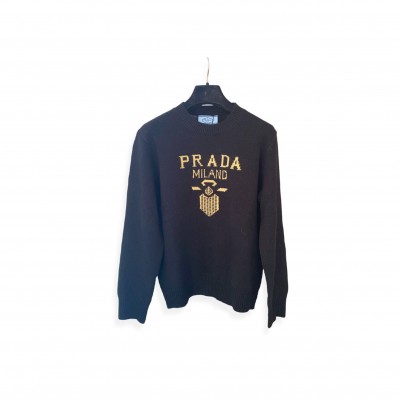 PRADA LOGO-INTARSIA CASHMERE SWEATER 